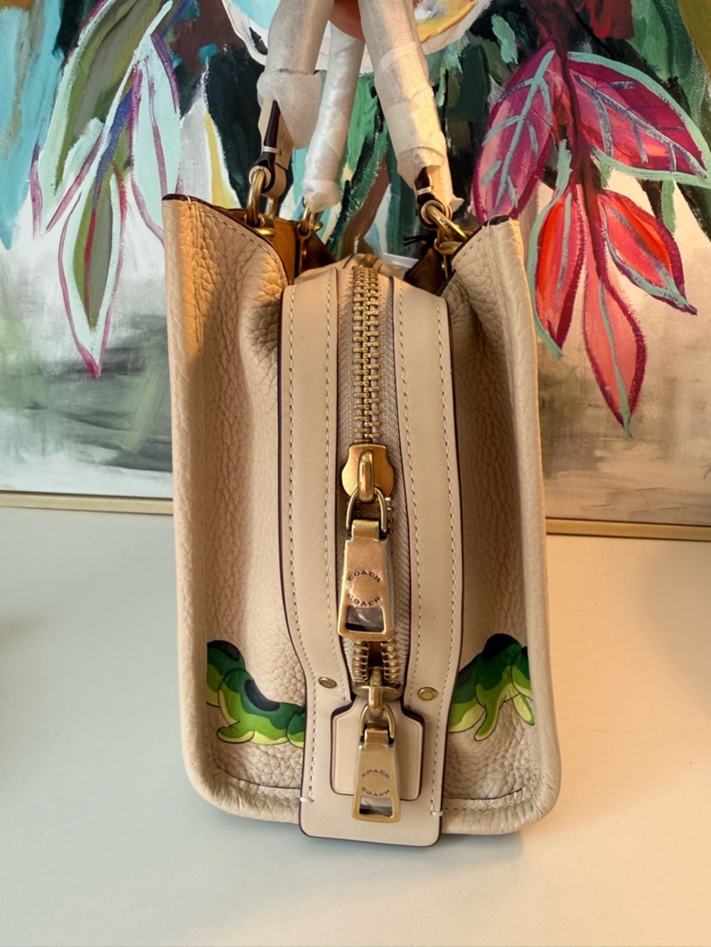 NWT COACH X DISNEY IVORY LEATHER ROGUE 25 WITH MICKEY MOUSE & CATERPILLAR CH461 - Picture 2 of 13